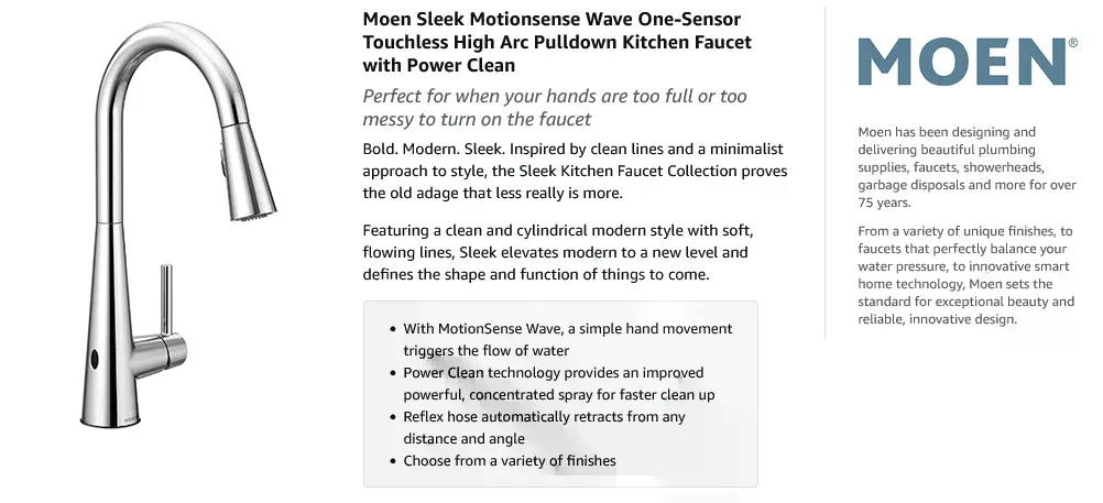Moen Sleek Features - 7 Best Touchless Kitchen Faucets